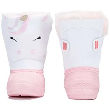 MORENDL Toddler Girls Snow Boots Insulated Waterproof Omni-Heat Winter Boots with Cute Unicorn Print White Pink 5 US Toddler
