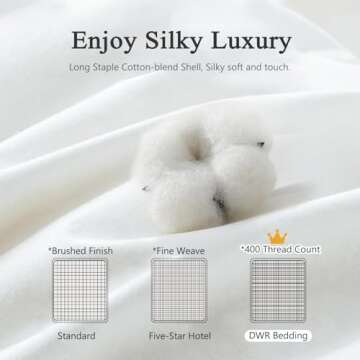 DWR Superior Luxury Feather Down Comforter Oversized Full/Queen Size, Ultra-Soft Rose-Silk Cotton-Blend Fabric, 750 FP All Season Medium Warmth Bed Duvet Insert(98"x98", White)