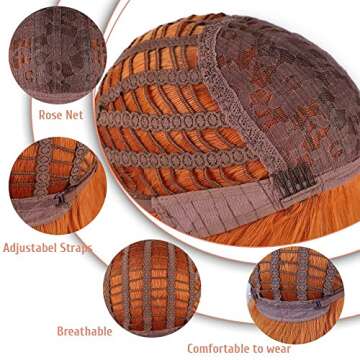 ENTRANCED STYLES Ginger Wig with Bangs Ginger Wavy Wigs for Women Long Orange Wig Heat Resistant Synthetic Orange Wig for Daily Cosplay Party(26inch Orange)