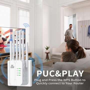 2025 New WiFi Extender Signal Booster,WiFi Extender,WiFi Repeater with Ethernet Port, 6 Antennas 360°, Coverage up to 11000 Sq. Ft. for 35+ Devices Home WiFi Repeater， 1-Tap Setup