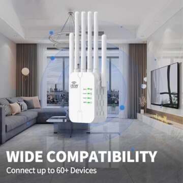 2025 New WiFi Extender Signal Booster,WiFi Extender,WiFi Repeater with Ethernet Port, 6 Antennas 360°, Coverage up to 11000 Sq. Ft. for 35+ Devices Home WiFi Repeater， 1-Tap Setup