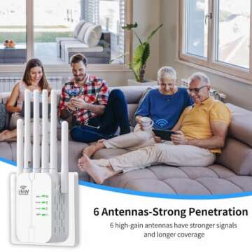 2025 New WiFi Extender Signal Booster,WiFi Extender,WiFi Repeater with Ethernet Port, 6 Antennas 360°, Coverage up to 11000 Sq. Ft. for 35+ Devices Home WiFi Repeater， 1-Tap Setup