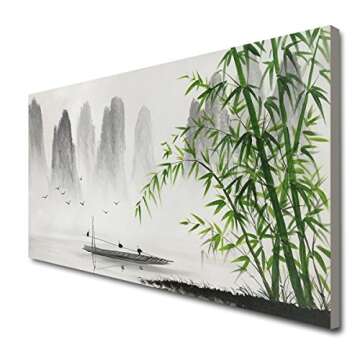 Large Hand Painted Traditional Chinese Painting Black and White Modern Landscape Canvas Wall Art Han...