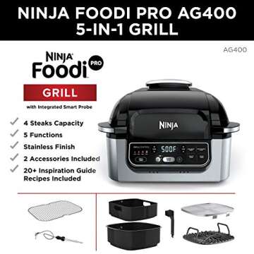 Ninja Foodi Pro 5-in-1 Indoor Integrated Smart Probe, 4-Quart Air Fryer, Roast, Bake, Dehydrate, an ...