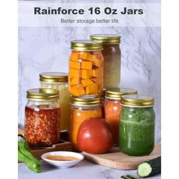 16 oz Mason Jars With Lids Regular Mouth 15 Pack-16 oz Glass Jars with Lids,Bulk Pint Clear Glass Jars For Meal Prep, Food Storage With 20 Labels (Gold Lids)