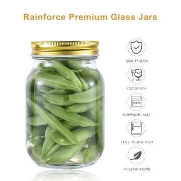 16 oz Mason Jars With Lids Regular Mouth 15 Pack-16 oz Glass Jars with Lids,Bulk Pint Clear Glass Jars For Meal Prep, Food Storage With 20 Labels (Gold Lids)
