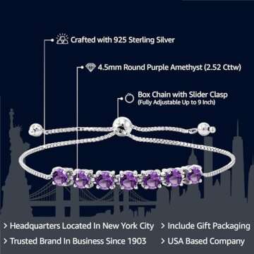 Gem Stone King 7-Stone Tennis Bracelet For Women In 925 Sterling Silver | 4.5MM Round Gemstone Birth...