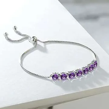 Gem Stone King 7-Stone Tennis Bracelet For Women In 925 Sterling Silver | 4.5MM Round Gemstone Birthstone | Bollo Bracelet | Fully Adjustable Up to 9 Inch | Easy-On Easy-Off