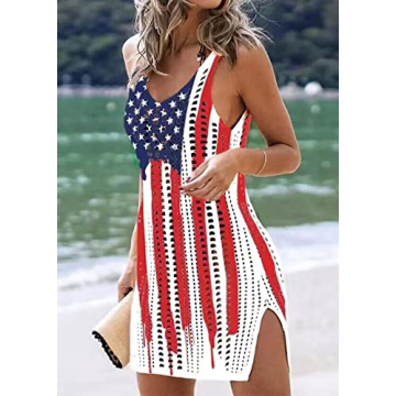 Stylish AIMITAG American Flag Women's Cover Up Dress
