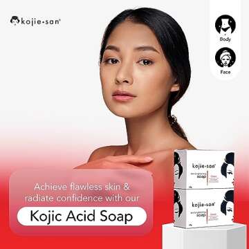 Kojie San Skin Brightening Soap - Original Kojic Acid Soap that Reduces Dark Spots, Hyperpigmentation, & Scars with Exfoliating Soap Net Included - 65g x 2 Bars