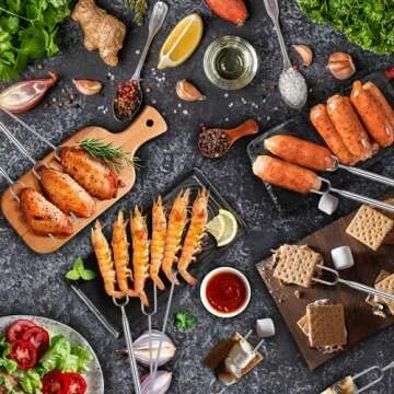 Briout Extendable Stainless Steel Roasting Sticks - Smores Sticks for Fire Pit Long 32 Inch, Smore Skewers Hot Dog Fork Campfire Accessories, Camping Essentials for S'mores - 10 Pack