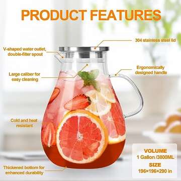 Stunning 1 Gallon Glass Pitcher with Lid for Parties and Gatherings
