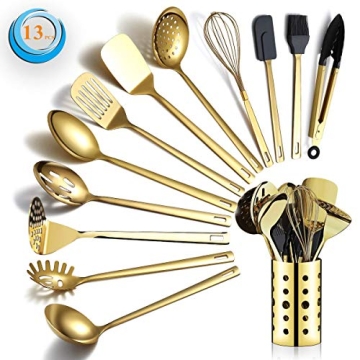 Gold Cooking Utensils Set - 13 Piece Berglander Stainless Steel Kitchen Tools