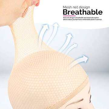 FANDAMEI Wig Cap, 4PCS Light Brown Mesh Wig Cap Net, Closed End Hair Mesh Net Wig Caps, Liner Weaving Caps for Women, Men, Kids