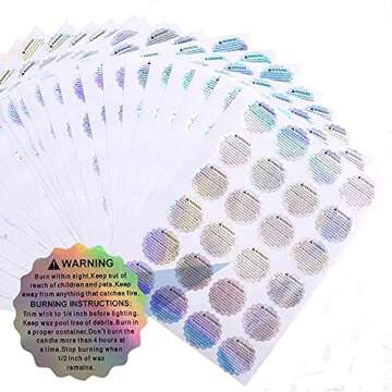 Holographic Candle Warning Labels 1.5inch,1008pcs Candle Stickers Jar Container Wax Melt Safety Labels for Soy Wax Candle Making Wax Melt Molds