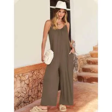 ANRABESS Women Summer Casual Sleeveless Spaghetti Strap Boho Wide Leg Jumpsuits Rompers Dressy 2075 ...