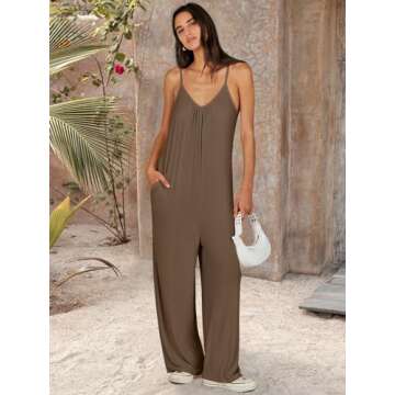 ANRABESS Women Summer Casual Sleeveless Spaghetti Strap Boho Wide Leg Jumpsuits Rompers Dressy 2075 Trendy Outfits Clothes Brown Medium
