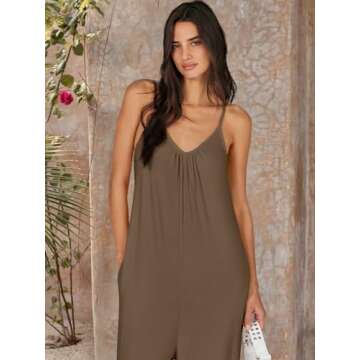 ANRABESS Women Summer Casual Sleeveless Spaghetti Strap Boho Wide Leg Jumpsuits Rompers Dressy 2075 Trendy Outfits Clothes Brown Medium