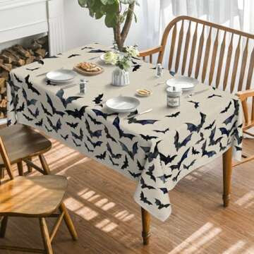 Horaldaily Halloween Tablecloth 60x84 Inch Rectangular, Bats Washable Table Cover for Party Picnic D...