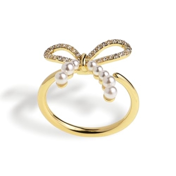 Stunning Sonateomber Gold Pearl Bow Adjustable Ring - Trendy Dainty Jewelry for Women