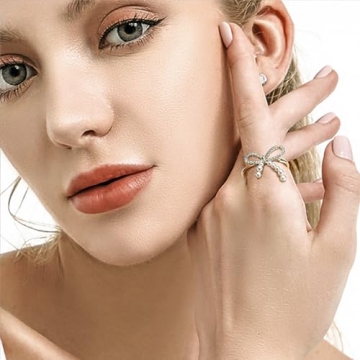 Elegant Sonateomber Gold Pearl Bow Adjustable Stacking Ring for Women