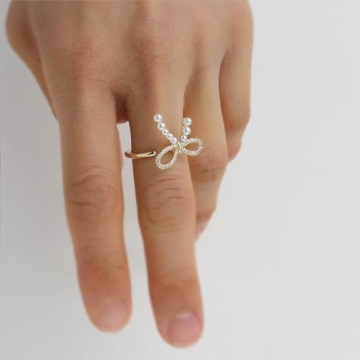 Elegant Sonateomber Gold Pearl Bow Adjustable Stacking Ring for Women