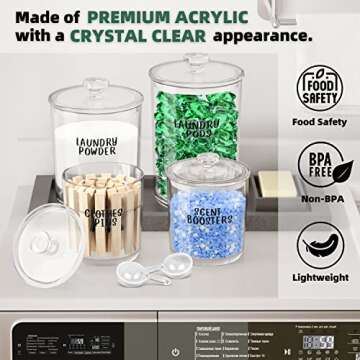 TIDIdea 4 Pack Laundry Room Organization Jars - Durable & Stylish Storage Solution