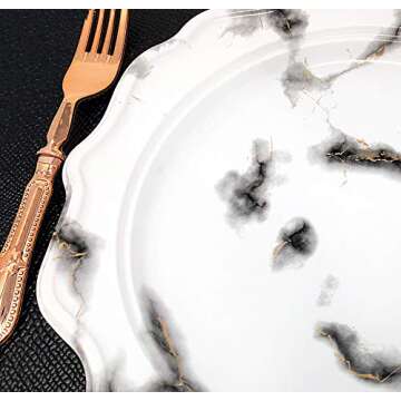 Tiger Chef 96 Pack Round Scalloped Rim Disposable Plastic Plate Set for 48 Guests Includes 48 10-Inc...