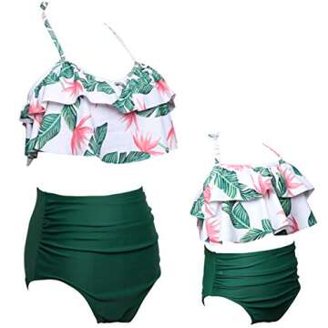 Uhnice Mother Daughter Swimwear Family Matching Girls Swimsuit Women Bikini Set (6-8 Years, Green)
