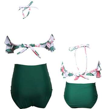 Uhnice Mother Daughter Swimwear Family Matching Girls Swimsuit Women Bikini Set (6-8 Years, Green)
