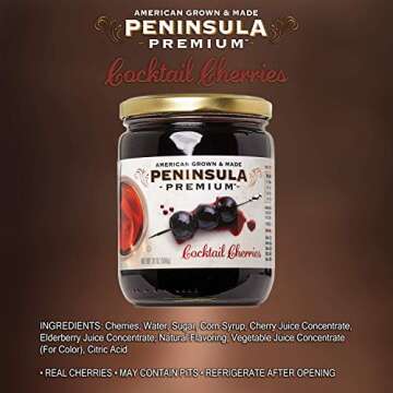 Peninsula Premium Cocktail Cherries | Award Winning | Deep Burgundy-Red | Silky Smooth, Rich Syrup |...