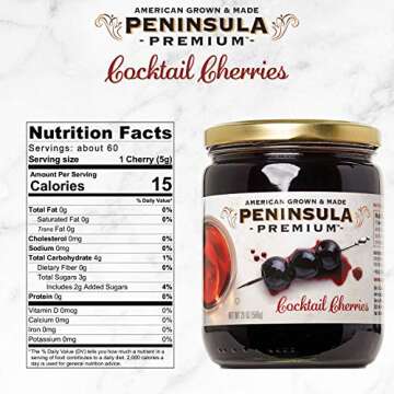 Peninsula Premium Cocktail Cherries | Award Winning | Deep Burgundy-Red | Silky Smooth, Rich Syrup | Luxe Fruit Forward, Sweet-Tart Flavor | Gourmet | American Grown & Made | 20 Oz