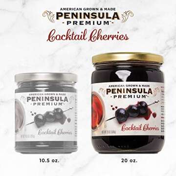 Peninsula Premium Cocktail Cherries | Award Winning | Deep Burgundy-Red | Silky Smooth, Rich Syrup | Luxe Fruit Forward, Sweet-Tart Flavor | Gourmet | American Grown & Made | 20 Oz