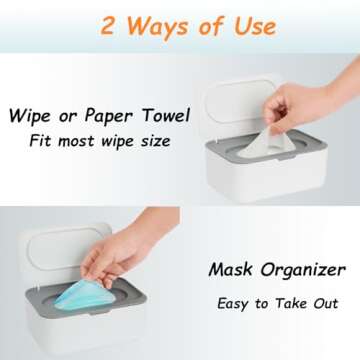 Wipes Dispenser, Wipe Holder for Baby & Adult, Seposeve Refillable Wipe Container, Keeps Wipes Clean. Non-Slip, Easy Pull Wipes Pouch Case, (Grey)