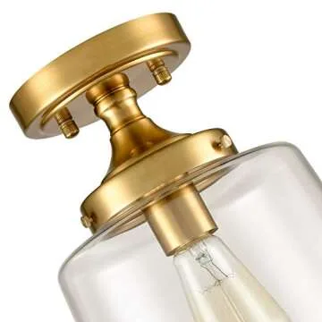 YUBOLE Mid-Century Retro Brass Glass Ceiling Lights Modern Semi Flush Mount Ceiling Lighting Fixture Gold Finish