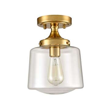 YUBOLE Mid-Century Retro Brass Glass Ceiling Lights Modern Semi Flush Mount Ceiling Lighting Fixture Gold Finish
