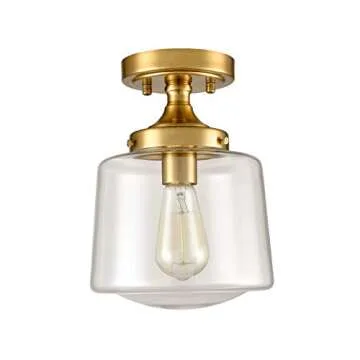 YUBOLE Mid-Century Retro Brass Glass Ceiling Lights Modern Semi Flush Mount Ceiling Lighting Fixture Gold Finish