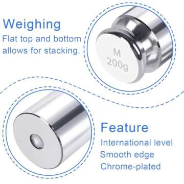 QP Calibration Weights, 200 Gram OIML Class M1 High Precision Scale Weights, Stainless Steel Gram Weights, Chrome Finish, Scale Calibration Weights for Digital Scale, Kitchen Scale, Pocket Scale