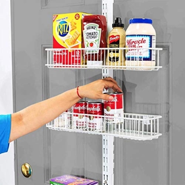 AllSpace Carbon Steel Pantry Organizer Heavy Duty Hanging Over the Door Storage Rack, 5 Wire Baskets, Kitchen Closet Organization - White 240077E