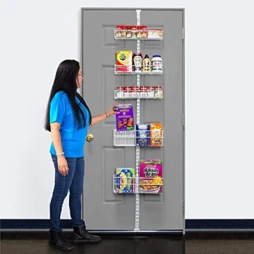 AllSpace Carbon Steel Pantry Organizer Heavy Duty Hanging Over the Door Storage Rack, 5 Wire Baskets, Kitchen Closet Organization - White 240077E