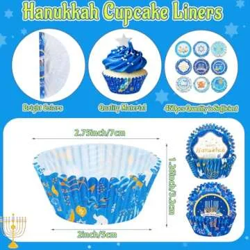 SANNIX 450pcs Hanukkah Cupcake Liners,Chanukkah Dreidel Menorah Cupcake Wrappers Baking Cups Paper W...