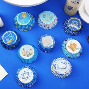 SANNIX 450pcs Hanukkah Cupcake Liners,Chanukkah Dreidel Menorah Cupcake Wrappers Baking Cups Paper Wraps Muffin Liners for Hanukkah Holiday Party Candy Cake Decorations Supplies(9 Designs)