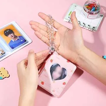 2 Pcs 3 Inch Kpop Photocard Holder Book Mini Photo Photocard Album Collect Book Kpop Photocard Binder 40 Pockets with Cute Decorative Stickers and Bracelet Photo Card Holders (Cute Style)