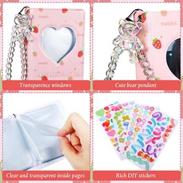 2 Pcs 3 Inch Kpop Photocard Holder Book Mini Photo Photocard Album Collect Book Kpop Photocard Binder 40 Pockets with Cute Decorative Stickers and Bracelet Photo Card Holders (Cute Style)