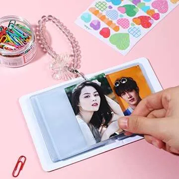 2 Pcs 3 Inch Kpop Photocard Holder Book Mini Photo Photocard Album Collect Book Kpop Photocard Binder 40 Pockets with Cute Decorative Stickers and Bracelet Photo Card Holders (Cute Style)