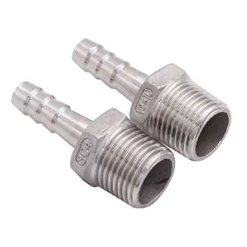 DERNORD Stainless Steel 3/8" Hose Barb x 1/2" NPT Male - Home Brew Pipe Fitting Pack of 2