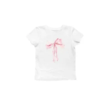 Y2K Bow Print Crop Top - Cute Graphic Baby Tee for Women