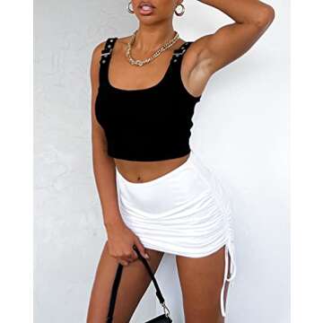 EG CHRIS G Women's White Mini Skirt Side Drawstring Stretchy Ruched Bodycon Short Mini Skirt (S, White 5)…