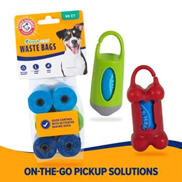 Arm & Hammer Easy-Tear Disposable Dog Poop Bag Refills, Fresh Scent Odor Control, Blue, 90 Dog Poop Bags 7 x 2.5 Inches