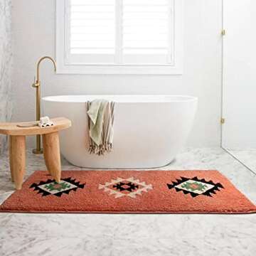 DEXDE Boho Bathroom Rugs Coral Red Bath Mat Non-Slip Long Bathroom Rug Runner Luxury Soft Absorbent ...